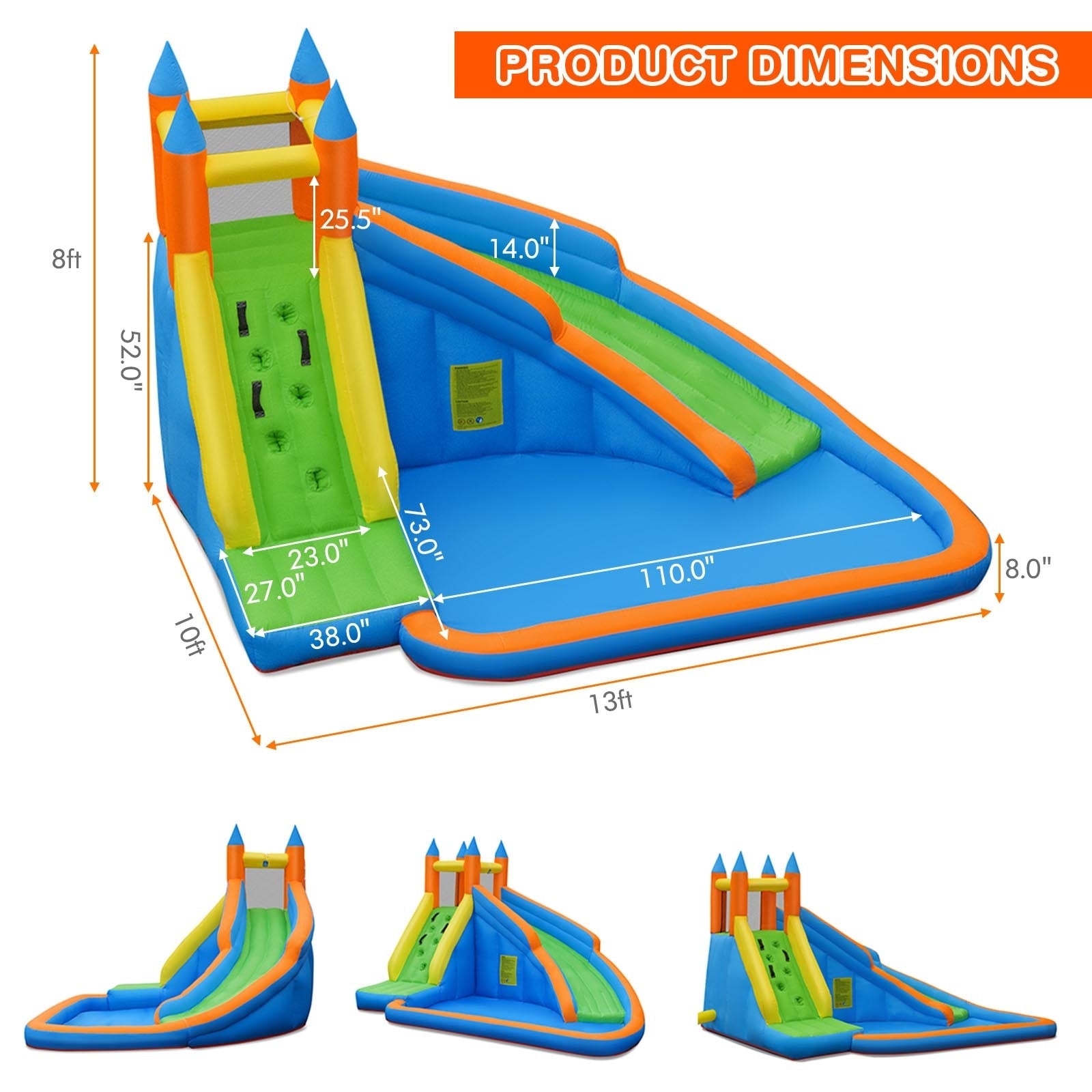 Inflatable Party Bounce House Jumper with Water Slide without Blower
