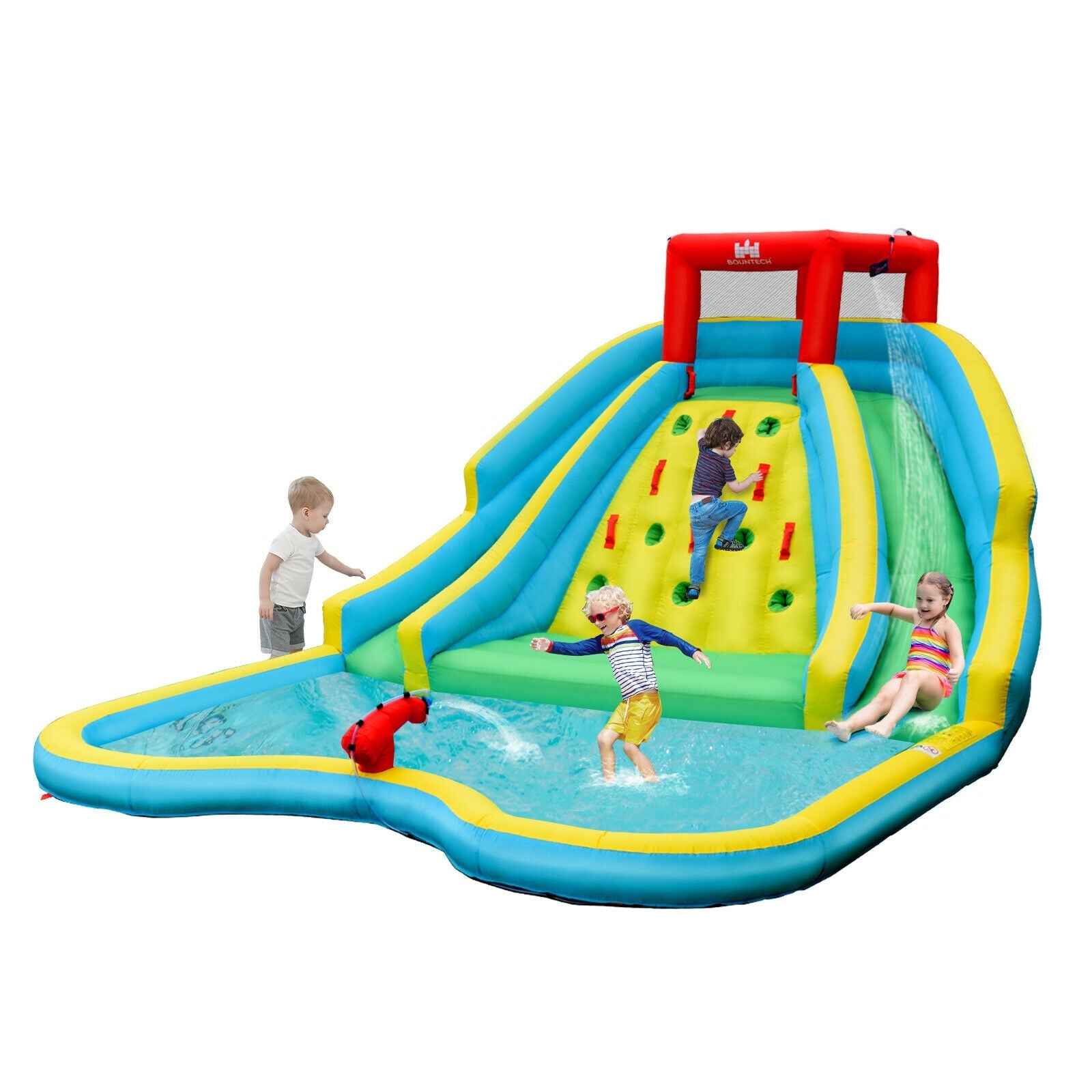 Double Side Inflatable Water Slide Park with Climbing Wall for Outdoor without Blower