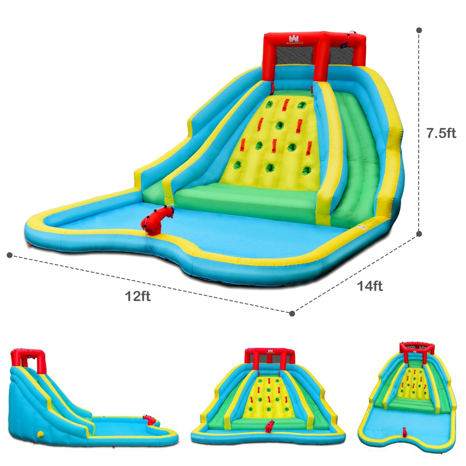 Double Side Inflatable Water Slide Park with Climbing Wall for Outdoor without Blower