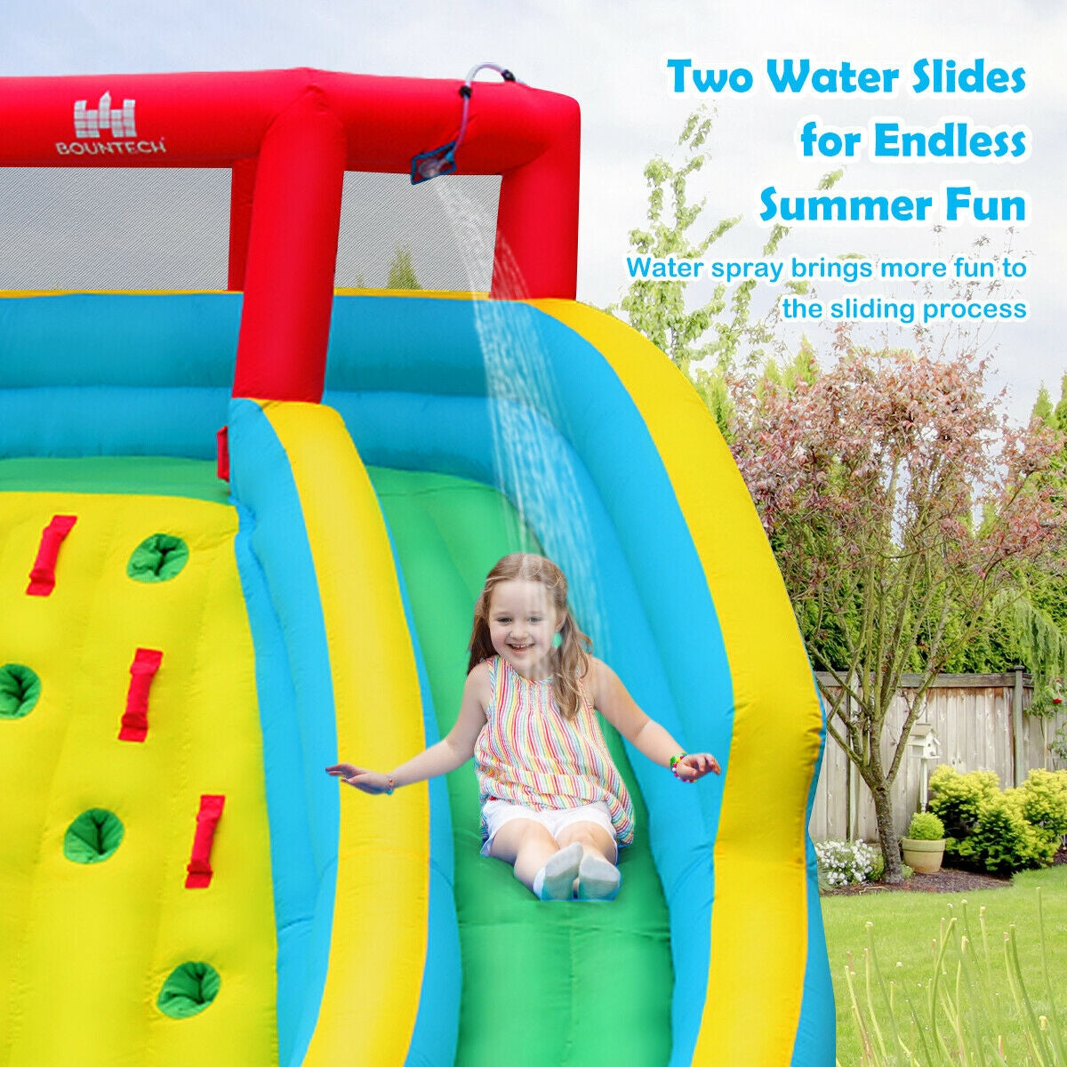 Double Side Inflatable Water Slide Park with Climbing Wall for Outdoor without Blower