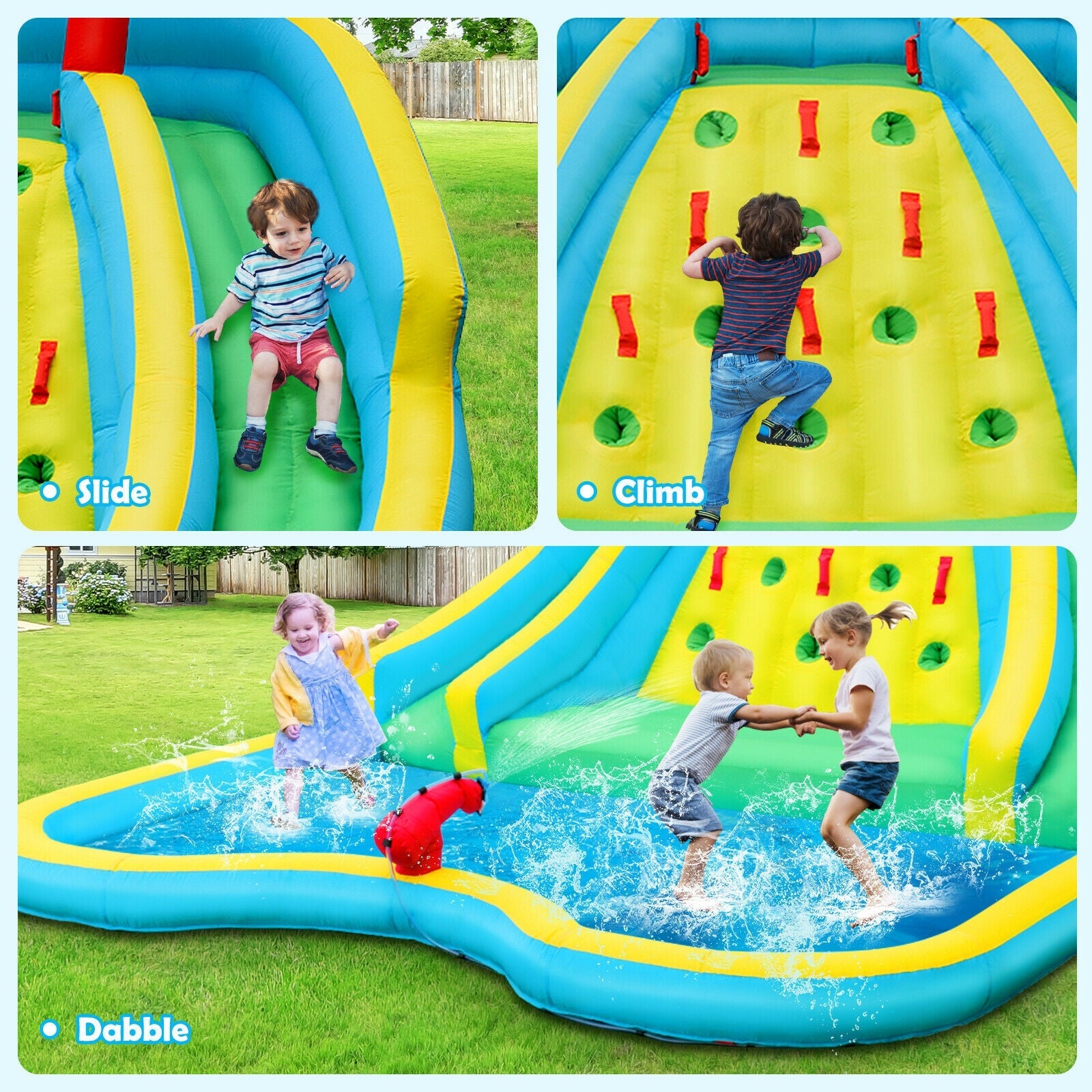 Double Side Inflatable Water Slide Park with Climbing Wall for Outdoor without Blower