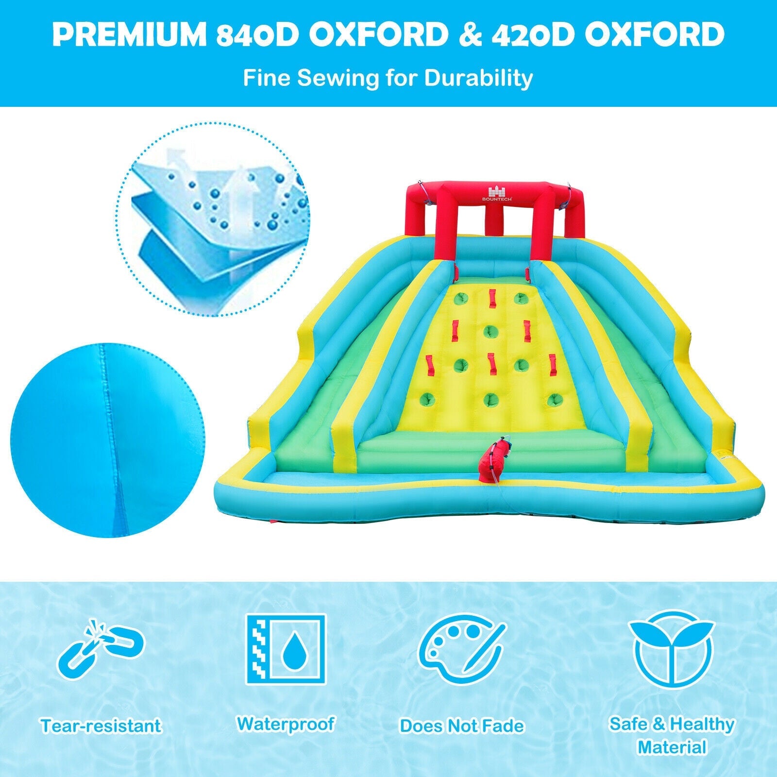 Double Side Inflatable Water Slide Park with Climbing Wall for Outdoor without Blower