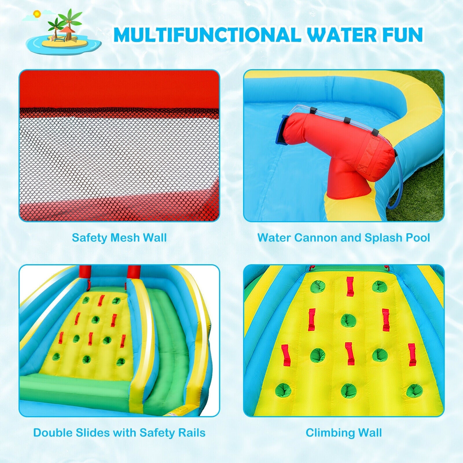 Double Side Inflatable Water Slide Park with Climbing Wall for Outdoor without Blower