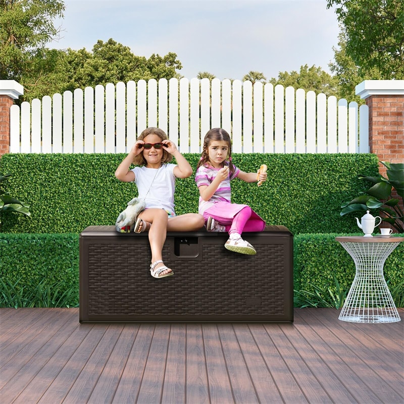 100 Gallon Deck Box All Weather Outdoor Storage Box Patio Container with Lockable Lid for Yard Garden