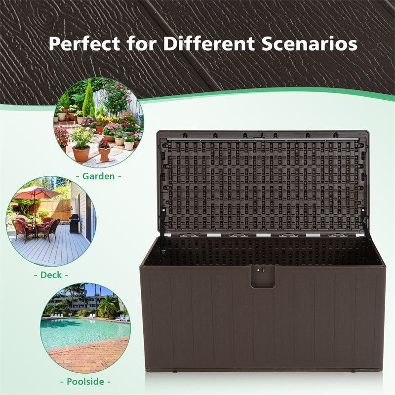 105 Gallon Deck Box All Weather Resin Outdoor Storage Box Lockable Garden Storage Container