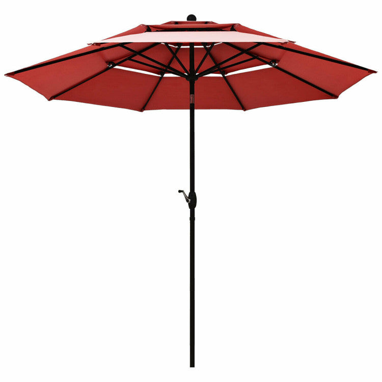 10-Feet 3-Tier Patio Umbrella Outdoor Canopy with Double Vented for Pool