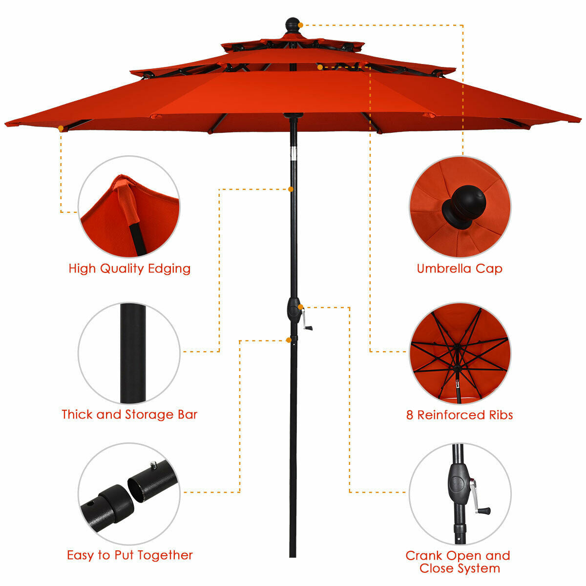 10-Feet 3-Tier Patio Umbrella Outdoor Canopy with Double Vented for Pool