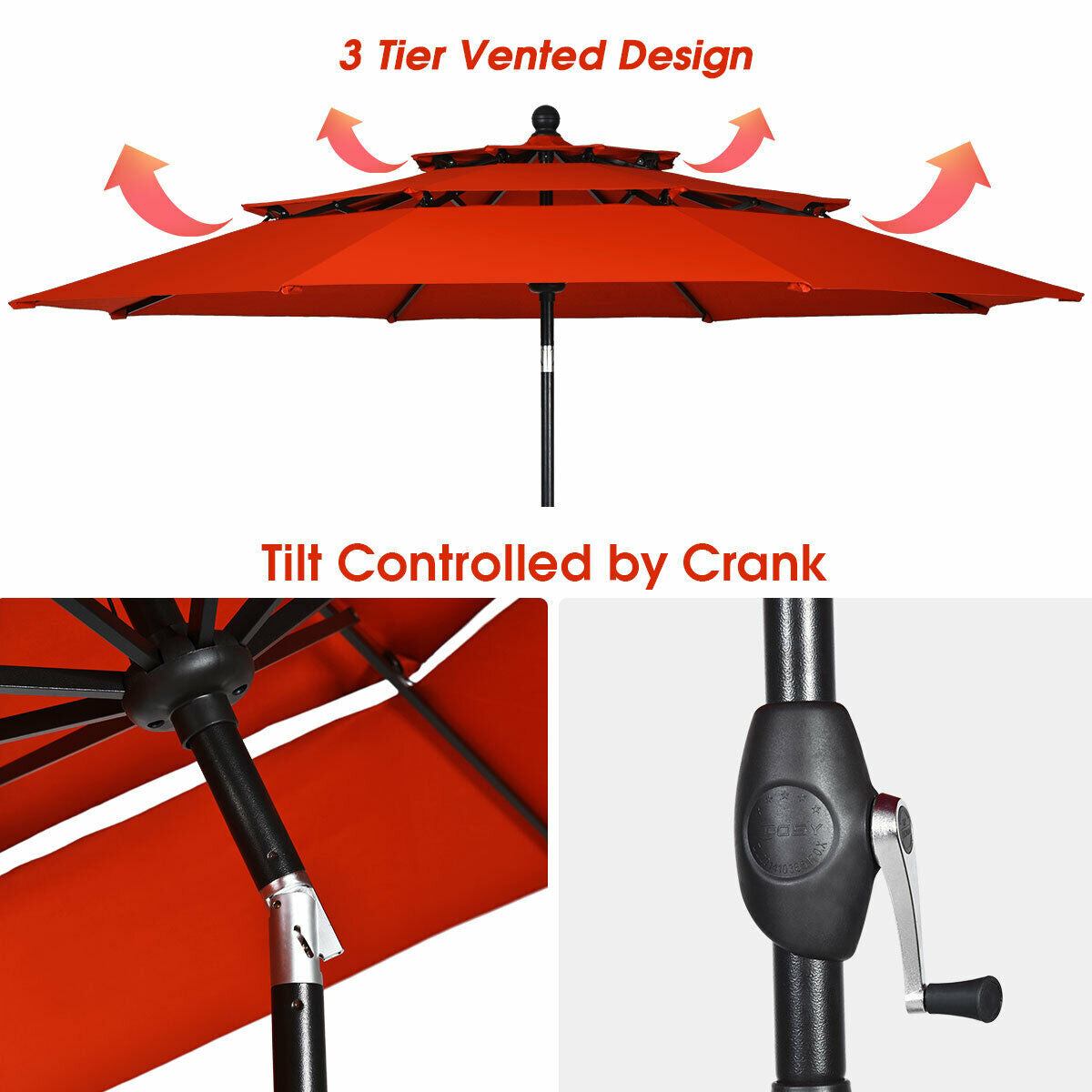 10-Feet 3-Tier Patio Umbrella Outdoor Canopy with Double Vented for Pool