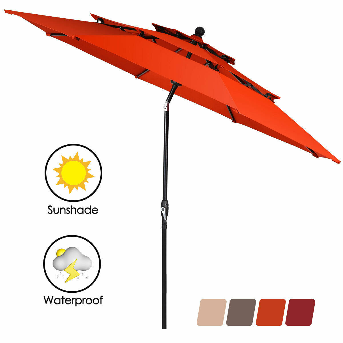 10-Feet 3-Tier Patio Umbrella Outdoor Canopy with Double Vented for Pool