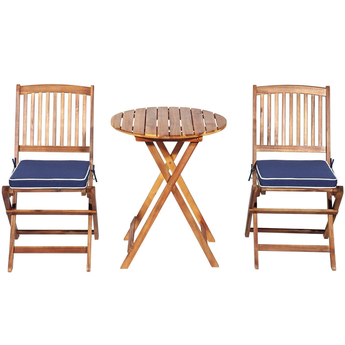 3 Pieces Patio Folding Wooden Bistro Set Cushioned Chair