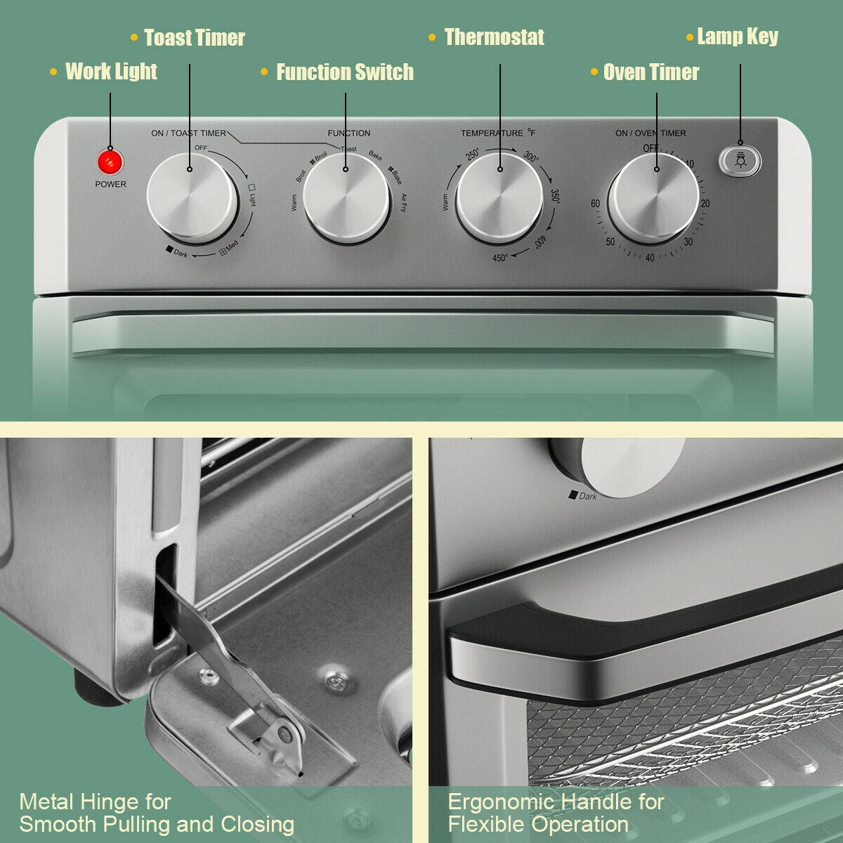 19 Qt Dehydrate Convection Air Fryer Toaster Oven with 5 Accessories