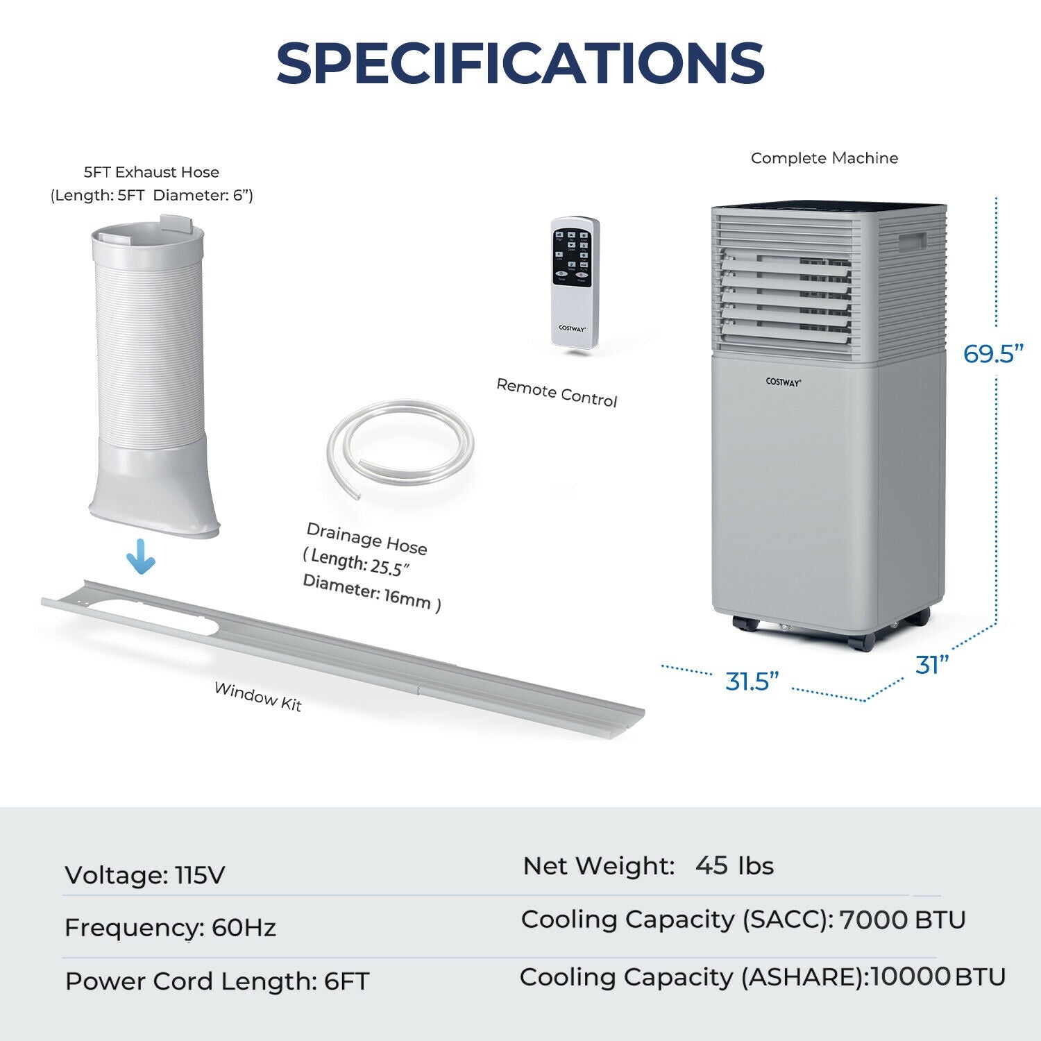 10000 BTU(Ashrae) Portable Air Cooler with Fan and Dehumidifier Sleep Mode