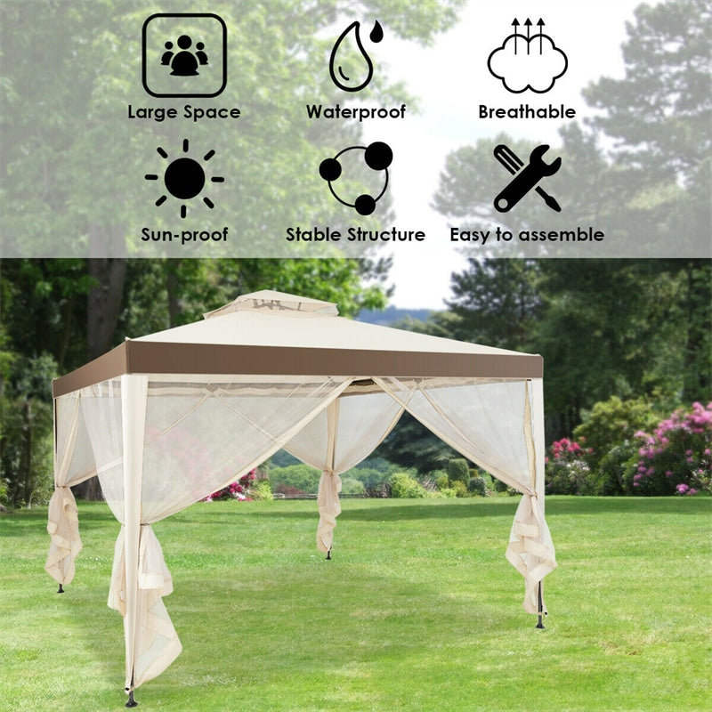 10’ x 10’ Outdoor Gazebo Patio Canopy Gazebo Steel Garden Gazebo Lawn Shelter Tent Structure with Mosquito Netting for Party Picnic