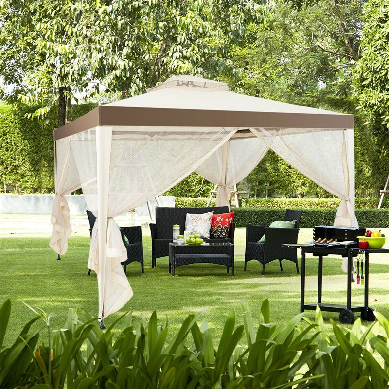 10’ x 10’ Outdoor Gazebo Patio Canopy Gazebo Steel Garden Gazebo Lawn Shelter Tent Structure with Mosquito Netting for Party Picnic