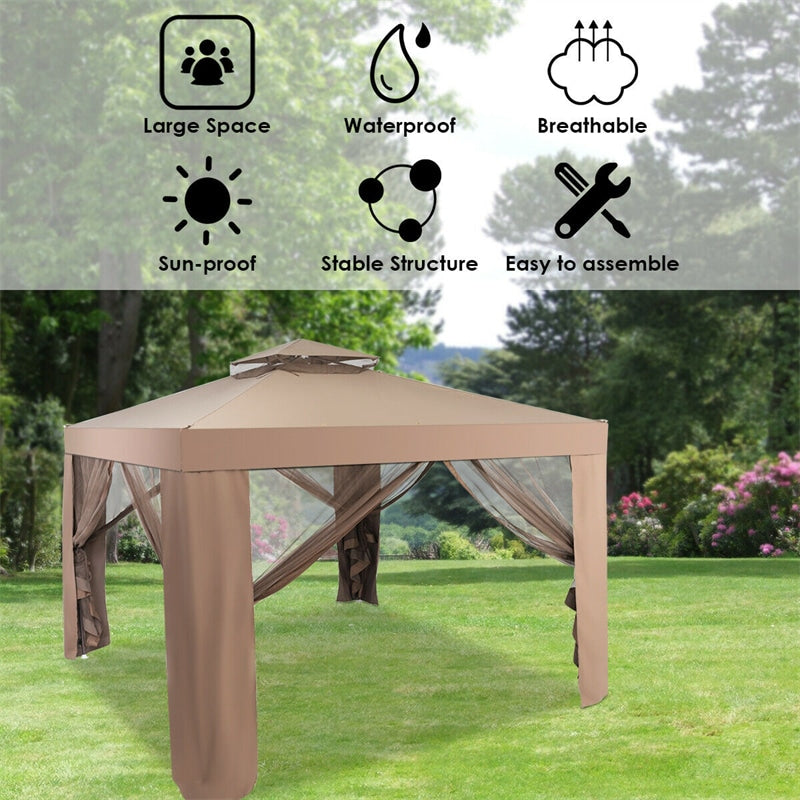 10’ x 10’ Outdoor Gazebo Patio Canopy Gazebo Steel Garden Gazebo Lawn Shelter Tent Structure with Mosquito Netting for Party Picnic