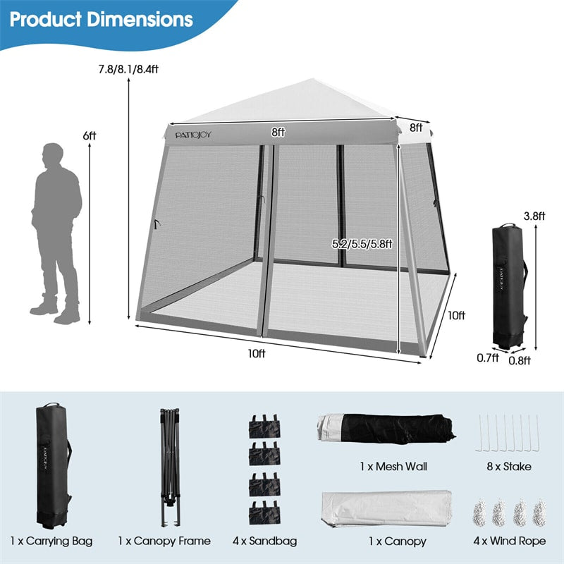 10x10 FT Outdoor Pop Up Canopy Patio Instant Canopy Tent with Netting Mesh Sidewalls & Roller Bag