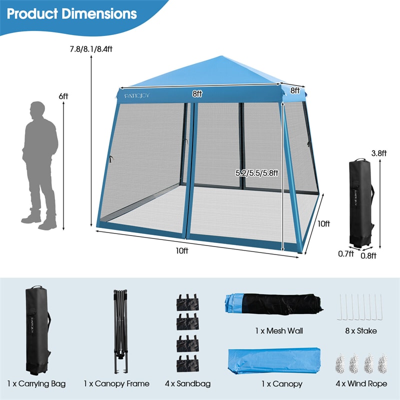 10x10 FT Outdoor Pop Up Canopy Patio Instant Canopy Tent with Netting Mesh Sidewalls & Roller Bag