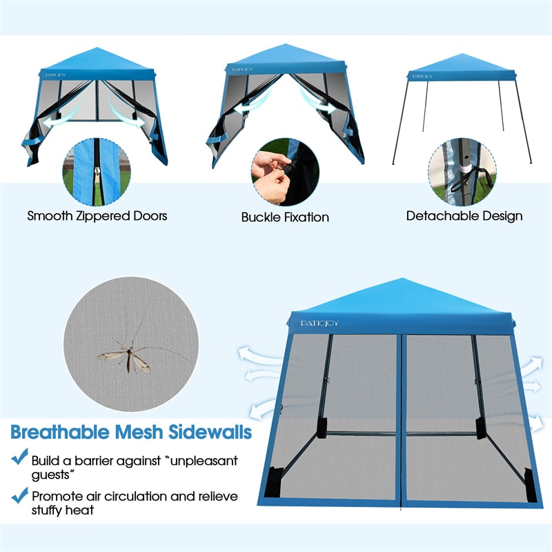 10x10 FT Outdoor Pop Up Canopy Patio Instant Canopy Tent with Netting Mesh Sidewalls & Roller Bag