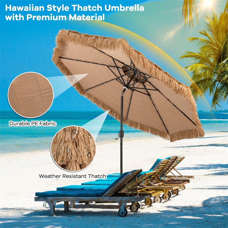 10ft 2 Tier Hawaiian Style Lighted Thatched Tiki Patio Umbrella for Beach