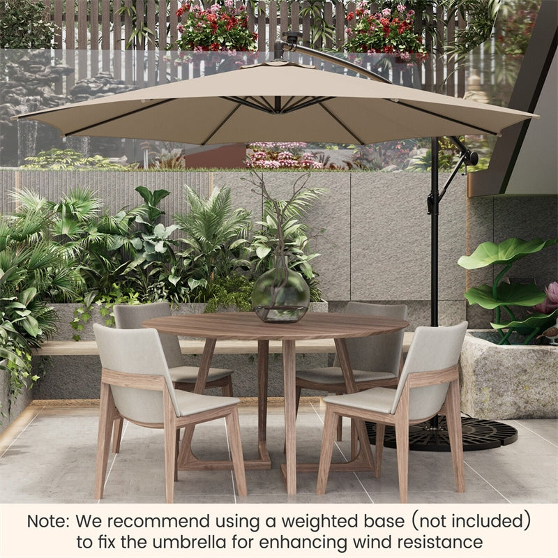 10FT Solar Lighted Cantilever Umbrella Offset Patio Umbrella with 112 Solar Lights 8 Ribs Adjustable Crank Tilt