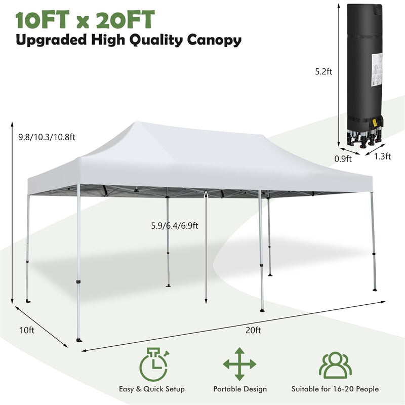 10x20FT Pop-Up Canopy Tent UPF 50+ Outdoor Instant Canopy Sun Shelter with Wheeled Carrying Bag