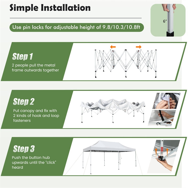 10x20FT Pop-Up Canopy Tent UPF 50+ Outdoor Instant Canopy Sun Shelter with Wheeled Carrying Bag