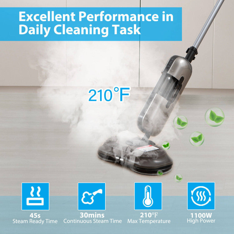 1100W Handheld Detachable Steam Mop with LED Headlights and 3 Adjustable Steam Levels