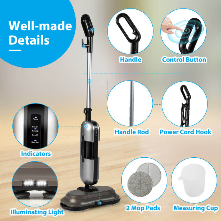 1100W Handheld Detachable Steam Mop with LED Headlights and 3 Adjustable Steam Levels