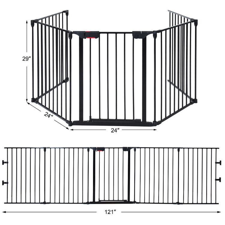 115 Inch Length 5 Panel Adjustable Wide Fireplace Fence Pet Dog Fence