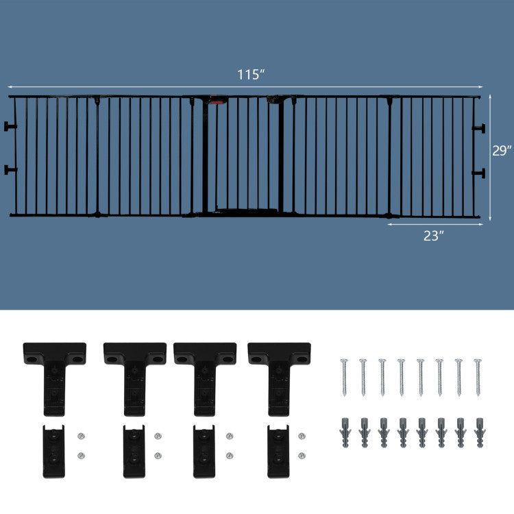 115 Inch Length 5 Panel Adjustable Wide Fireplace Fence Pet Dog Fence