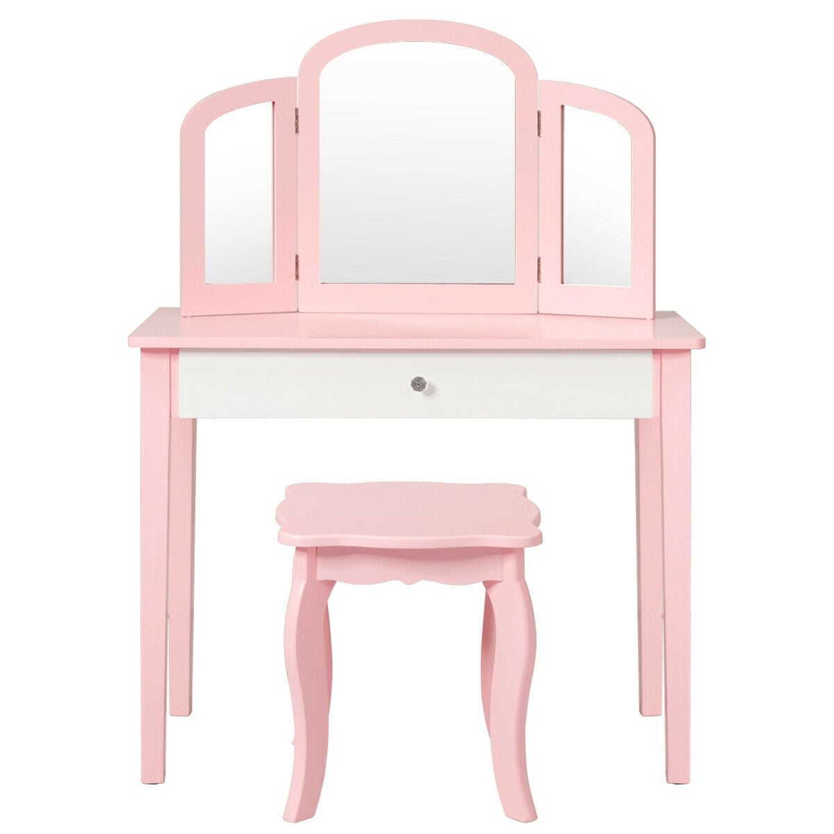 Kids Princess Make Up Dressing Table with Tri-folding Mirror and Chair