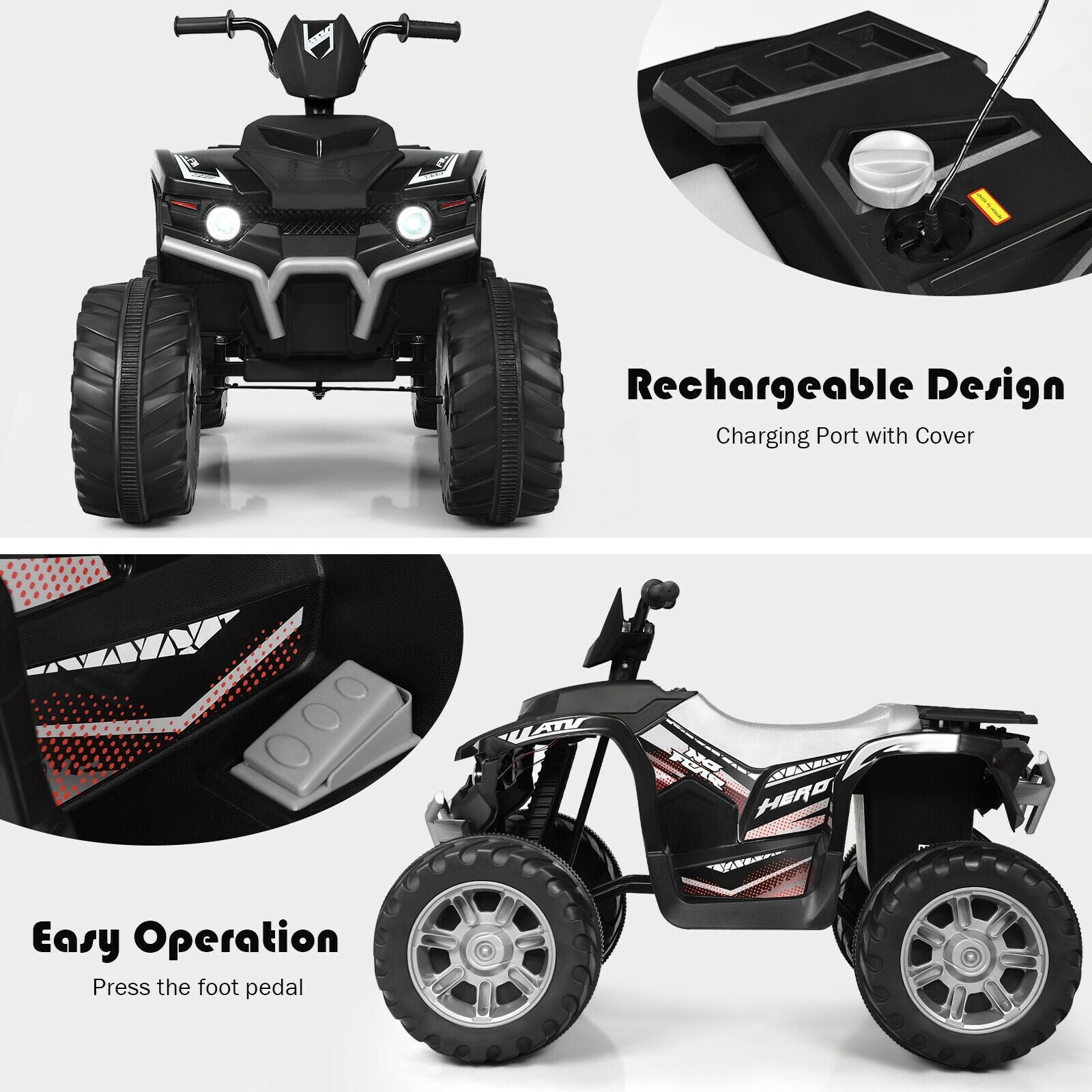 12V Kids Electric 4-Wheeler ATV Quad Ride On Car with LED Light