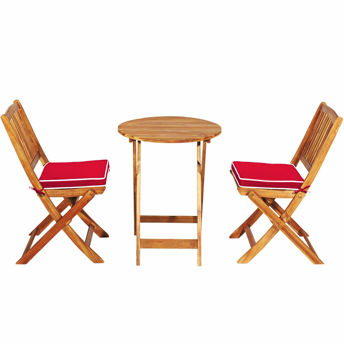 3 Pieces Patio Folding Wooden Bistro Set Cushioned Chair