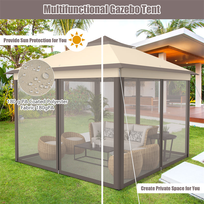 11' x 11' 2-Tier Patio Pop Up Gazebo Tent Portable Canopy Shelter with Mesh Netting & Carrying Bag