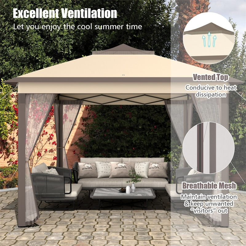 11' x 11' 2-Tier Patio Pop Up Gazebo Tent Portable Canopy Shelter with Mesh Netting & Carrying Bag