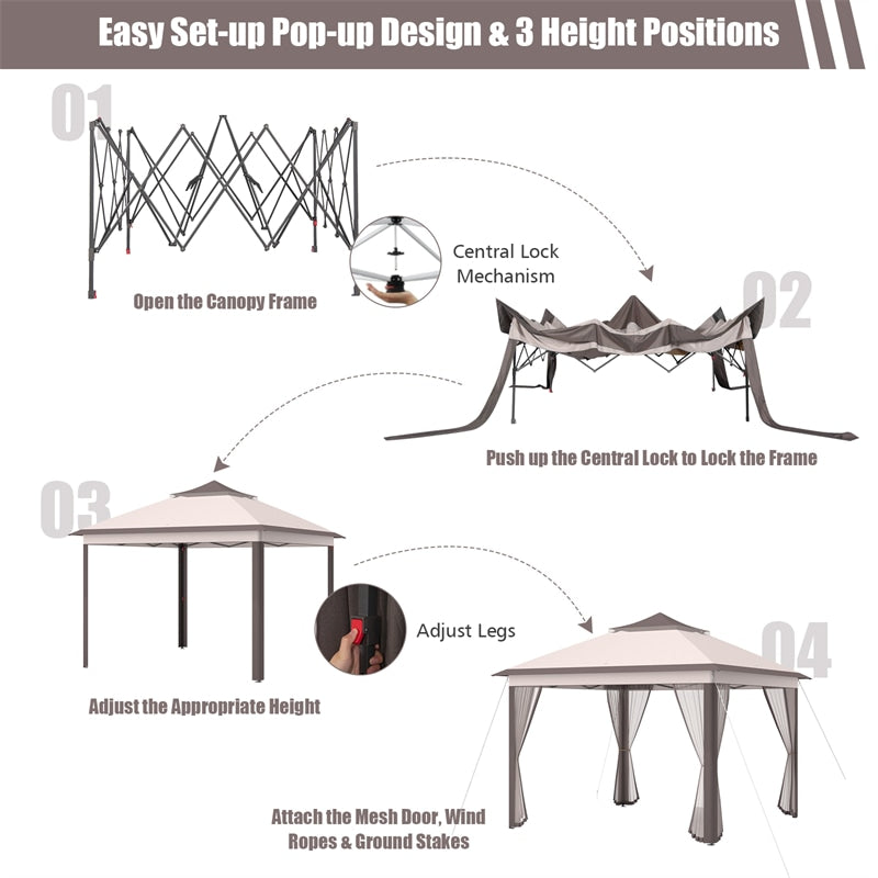 11' x 11' 2-Tier Patio Pop Up Gazebo Tent Portable Canopy Shelter with Mesh Netting & Carrying Bag