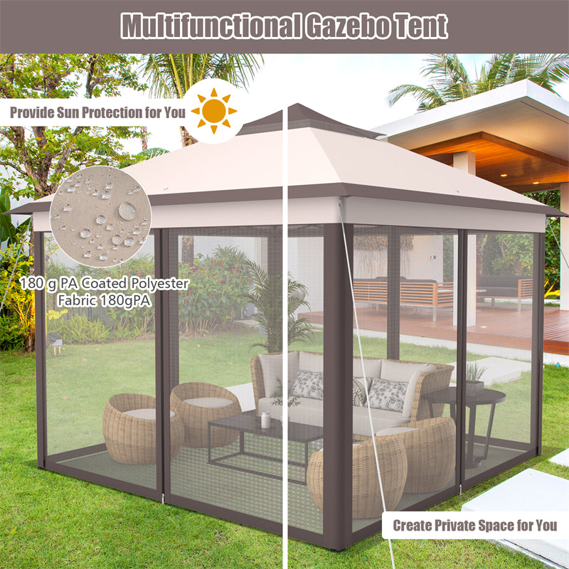 11' x 11' 2-Tier Patio Pop Up Gazebo Tent Portable Canopy Shelter with Mesh Netting & Carrying Bag