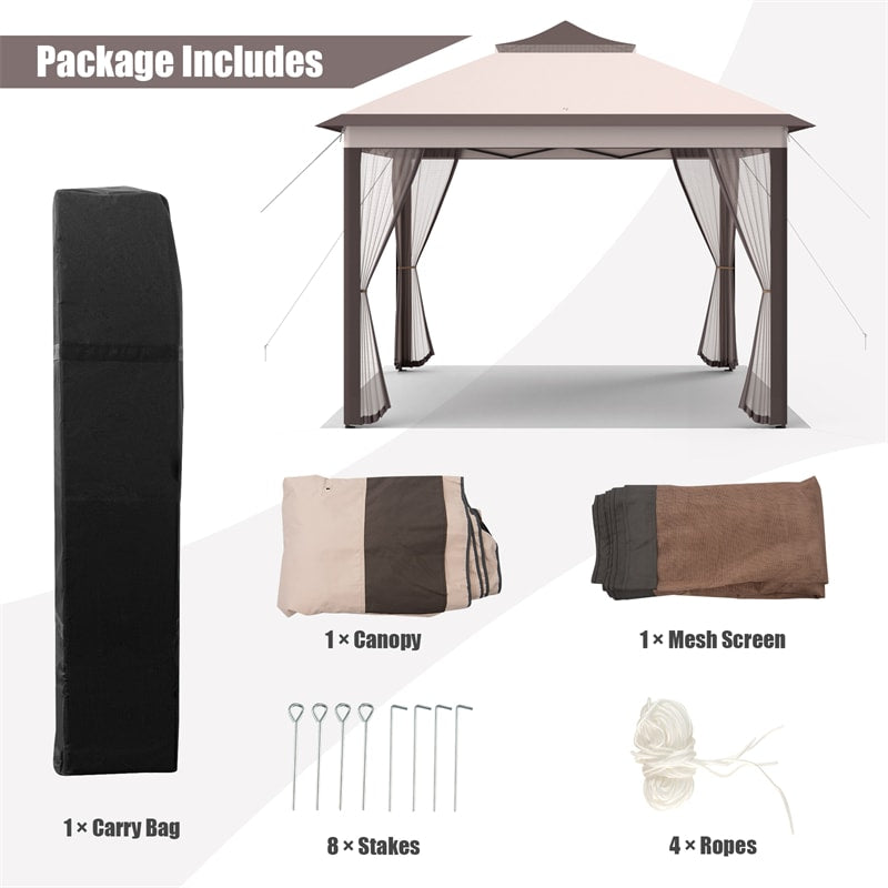 11' x 11' 2-Tier Patio Pop Up Gazebo Tent Portable Canopy Shelter with Mesh Netting & Carrying Bag