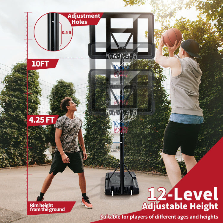 12-Level Adjustable Height Portable Basketball Hoop Stand with Wheels