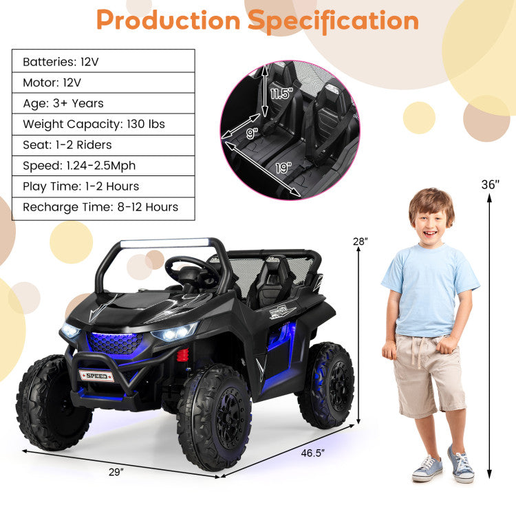 12V 2-Seater Kids Ride on UTV with Slow Start Function and Music Player