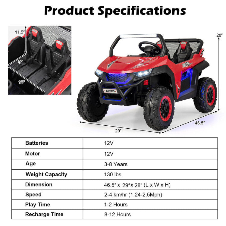 12V 2-Seater Kids Ride on UTV with Slow Start Function and Music Player