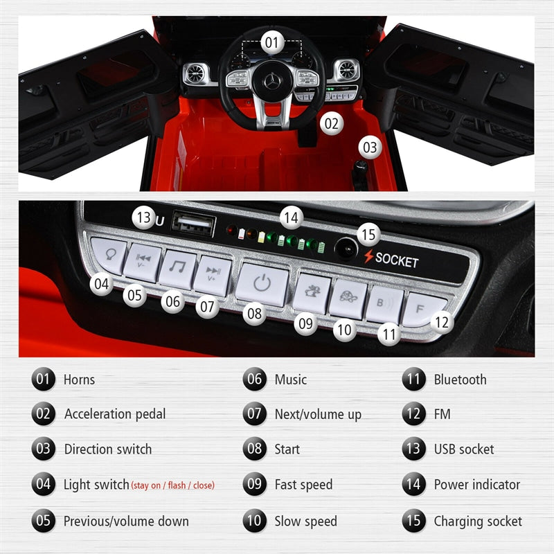 Kids Ride On Car 12V Licensed Mercedes-Benz G63 Battery Powered Electric Vehicle with Remote Control & Double Open Doors