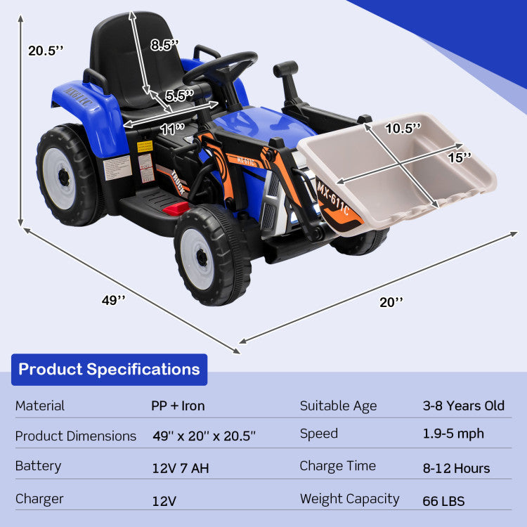 12V Battery Powered Wheels Kids Ride on Excavator with Adjustable Arm and Bucket