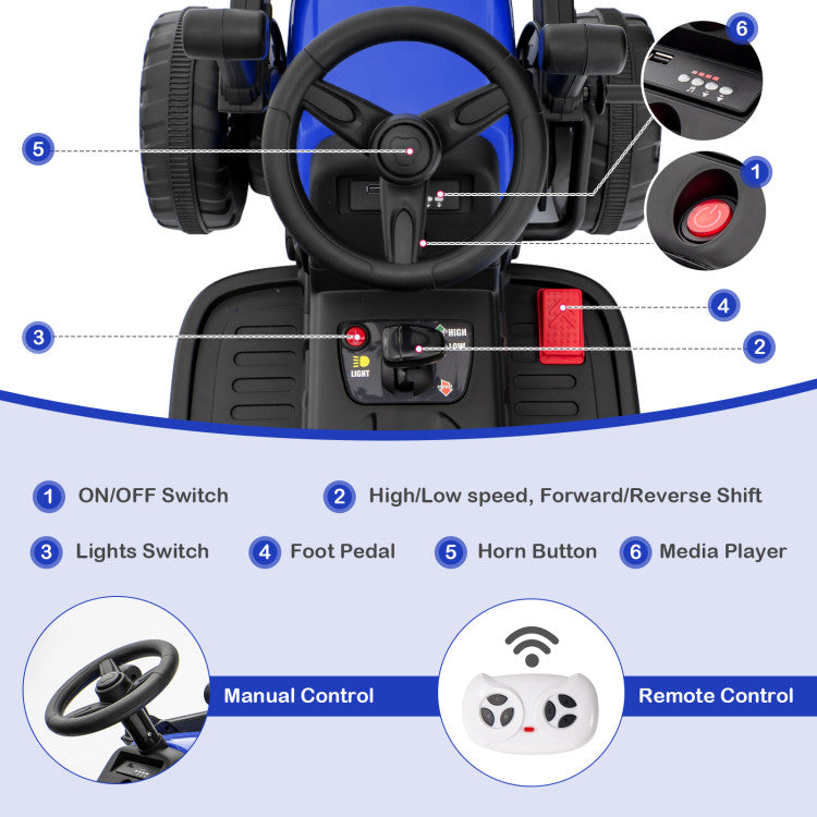 12V Battery Powered Wheels Kids Ride on Excavator with Adjustable Arm and Bucket