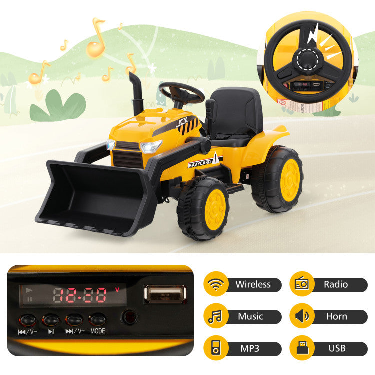 12V Kid's Ride on Excavator with Adjustable Digging Bucket and Remote Control