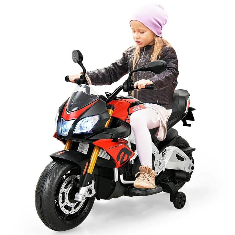 12V Aprilia Kids Electric Toddler Ride-On Motorbike with Training Wheels