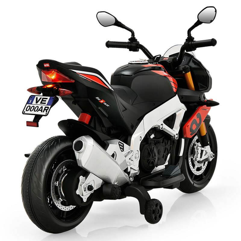 12V Aprilia Kids Electric Toddler Ride-On Motorbike with Training Wheels