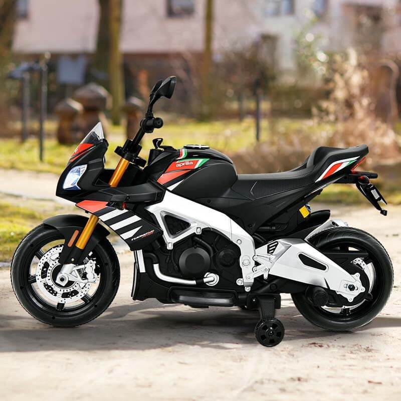 12V Aprilia Kids Electric Toddler Ride-On Motorbike with Training Wheels