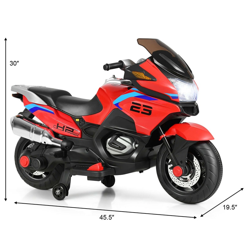 12V Kids Ride On Motorcycle Battery Powered Electric Motorbike with Training Wheels & LED Lights