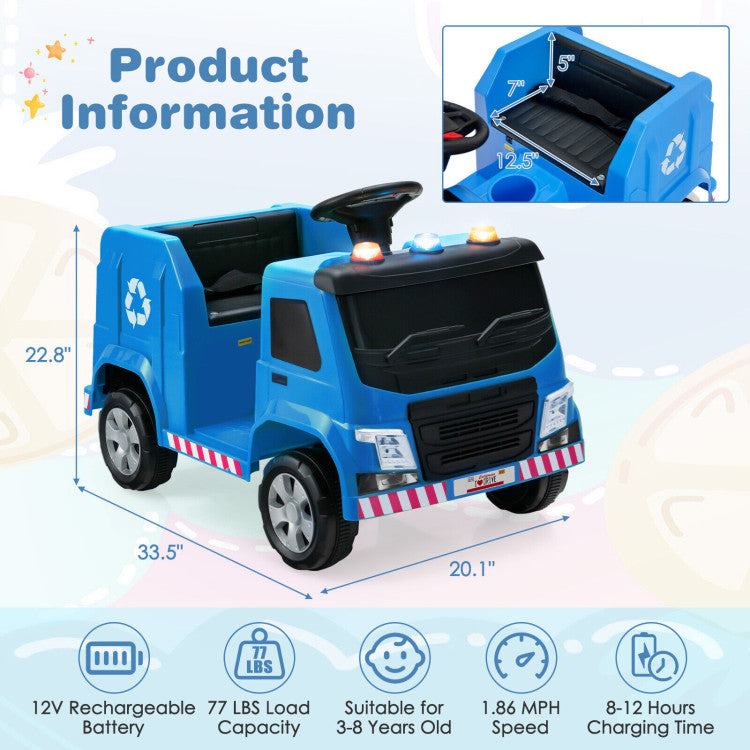 12V Kids Ride-on  Garbage Truck with 6 Recycling Accessories